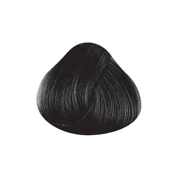 A dark black hair color swatch showing a textured, glossy hair swig on a plain white background.