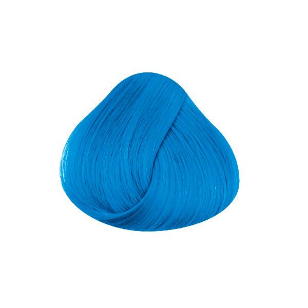 A bright blue hair color swatch showing a textured, glossy synthetic hair swatch on a plain white background.