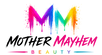 A colorful logo design featuring two dripping paint letters 'M' and 'M' in a rainbow gradient above the text 'MOTHER MAYHEM BEAUTY' with the tagline 'VIVID COLORS. BOLD SELF-EXPRESSION.